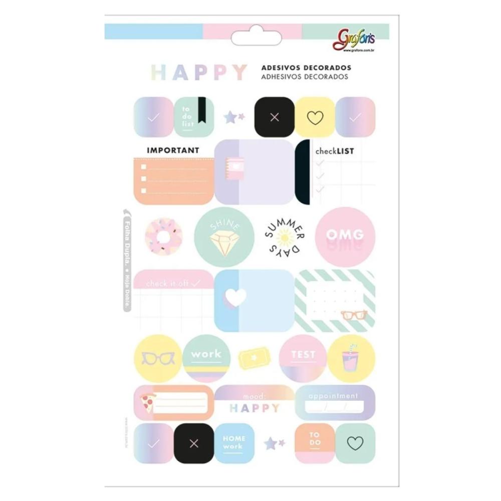 Miniatura Kit de adesivos metalizados Happy (3 cartelas)
