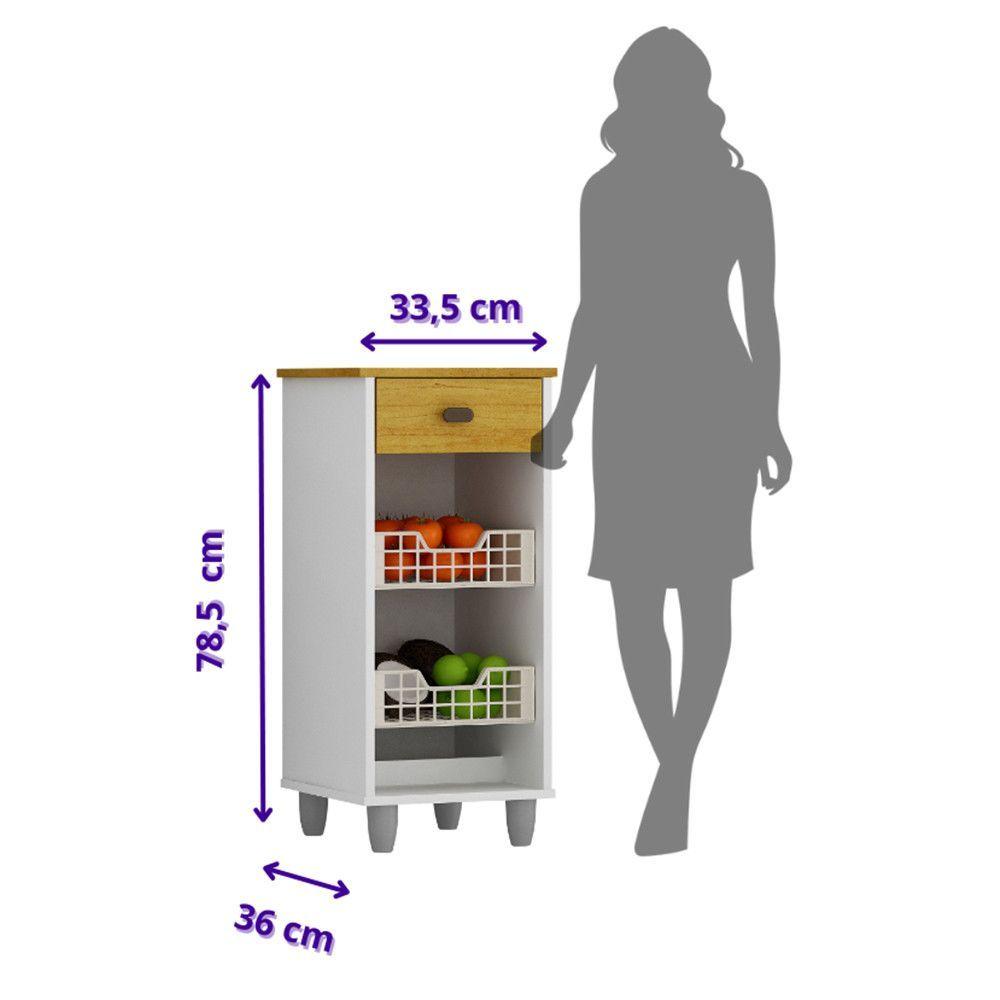Fruteira De Chão Zaya Multiuso Flex 1 Gaveta Mobilihouse Cinamomo Com Branco Acetinado