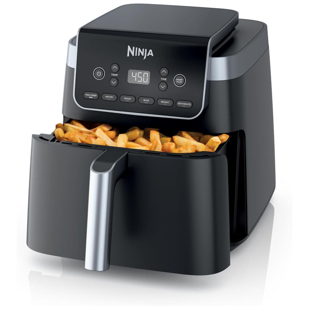 Miniatura Fritadeira Elétrica Air Fryer 6 em 1, 6,1L com Tela LED e Cesto Antiaderente, 110V 1750W, Ninja, Cinza 110v