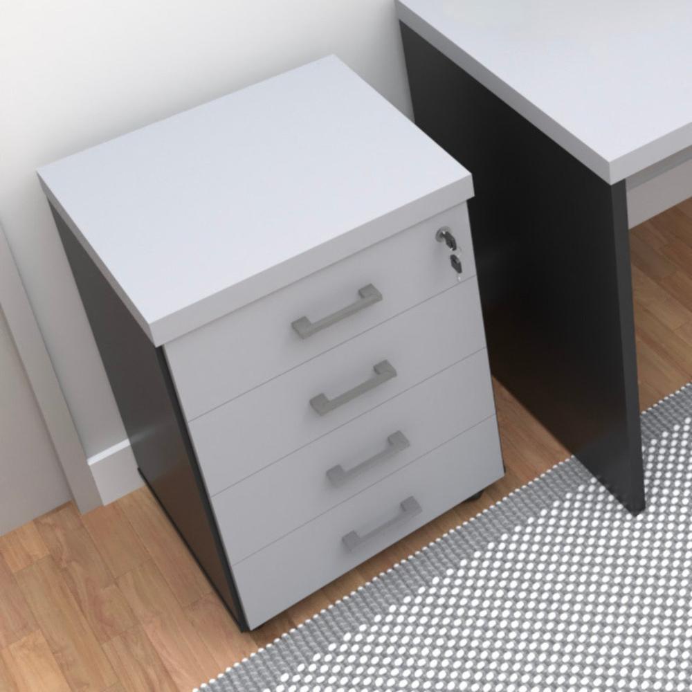 Miniatura Gaveteiro Volante com 4 Gavetas para Escritório ou Home Office Preto/Cinza Cristal