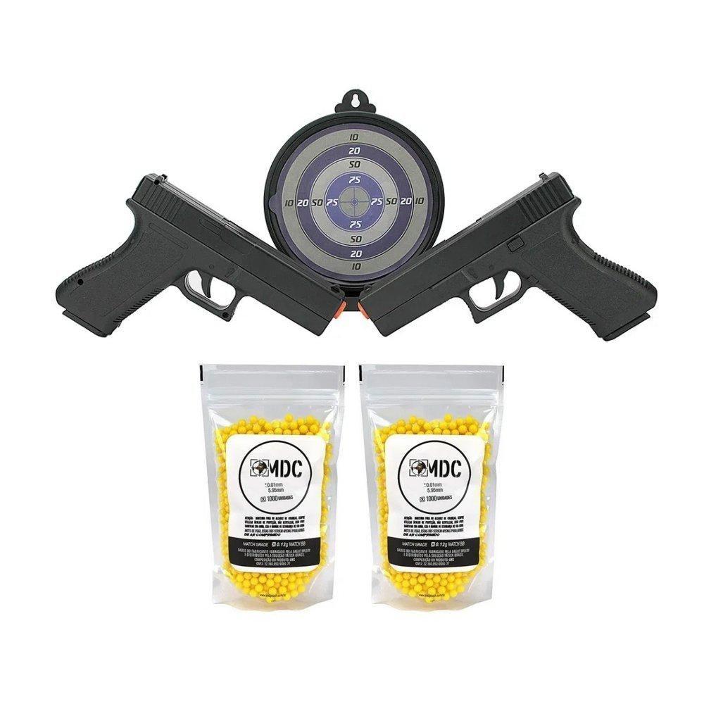 Miniatura Kit 02 Pistolas Airsoft Spring Glock Gk-v307 Alvo Bbs