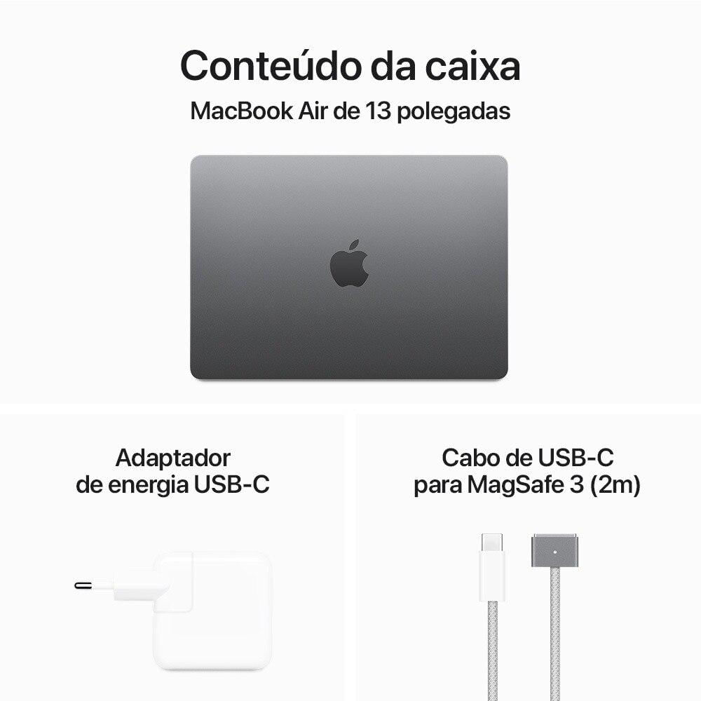 Apple MacBook Air 13", M3, CPU de 8 núcleos, GPU de 8 núcleos, 16GB RAM, 256GB SSD- Cinza-espacial