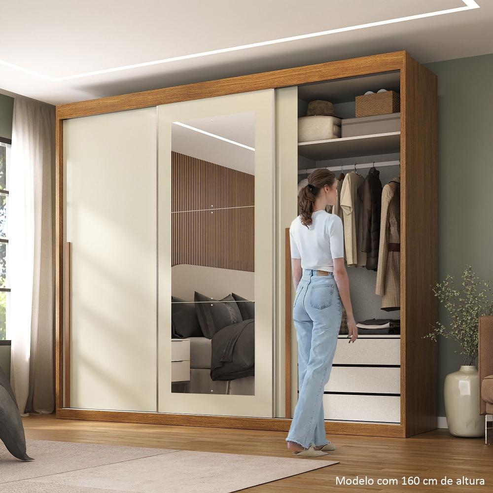 Guarda-Roupa Casal 3 Portas de Correr e 6 Gavetas Spazio Cinamomo/ Off White