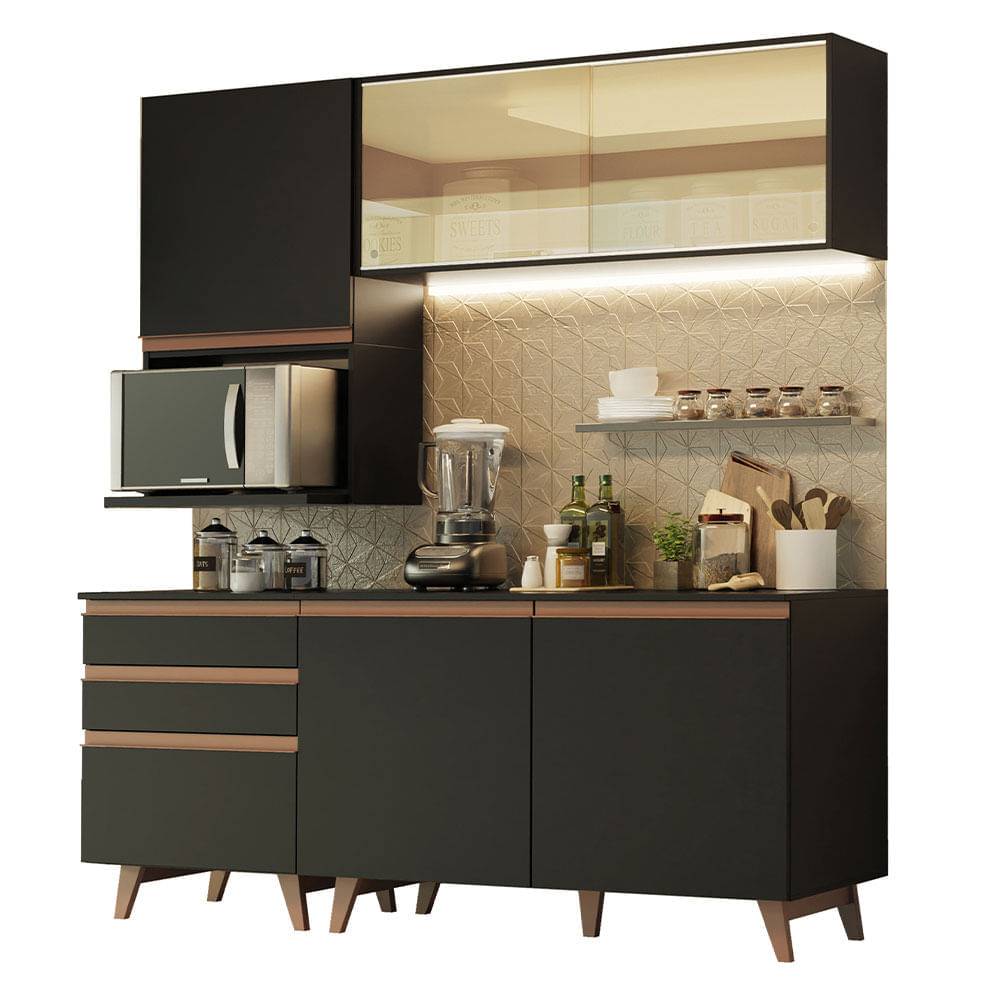 Cozinha Completa Madesa Reims 180002 com Armário e Balcão Preto Cor:Preto