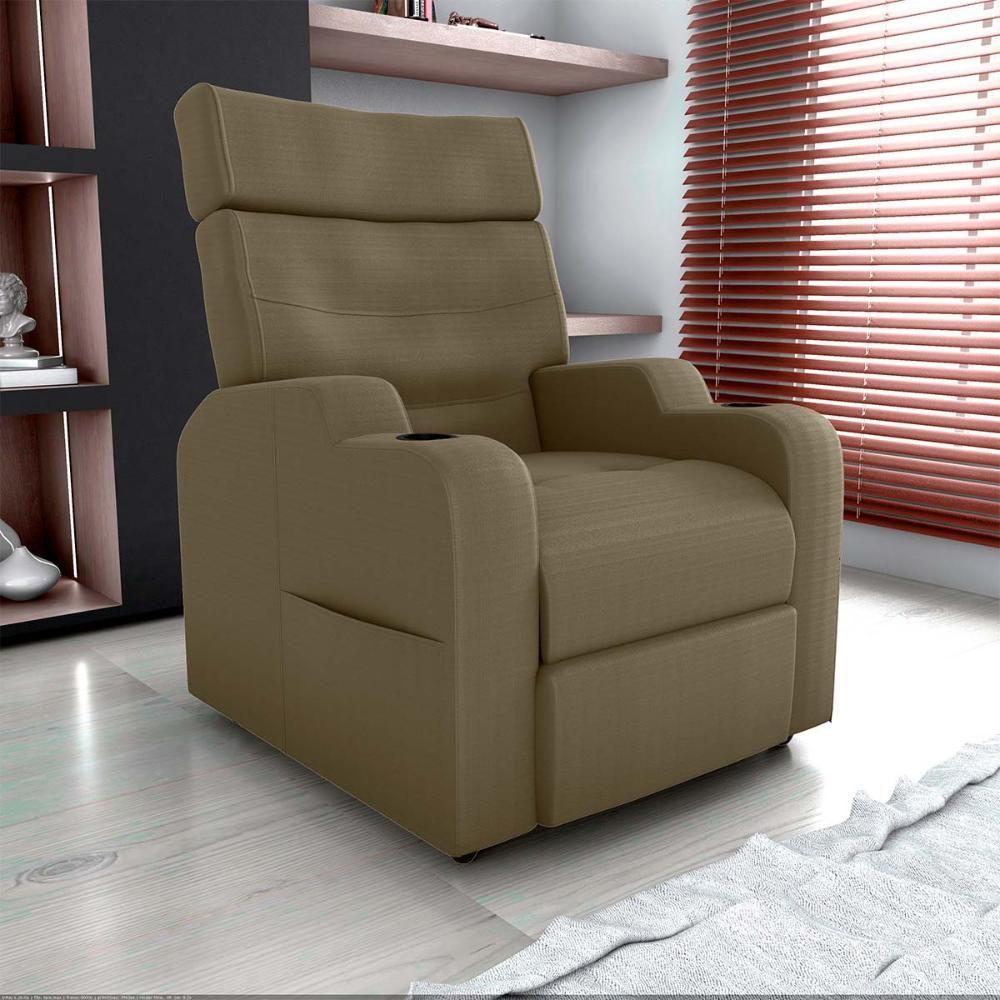 Poltrona Reclinável Do Papai Com Porta Copos Porta Controle Toro Veludo Matrix Veludo Turkey Capuccino
