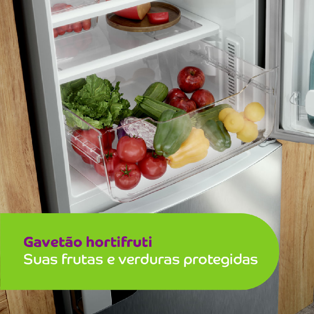 Geladeira Consul Frost Free Duplex 397 litros Evox com freezer embaixo - CRE44BK 110V
