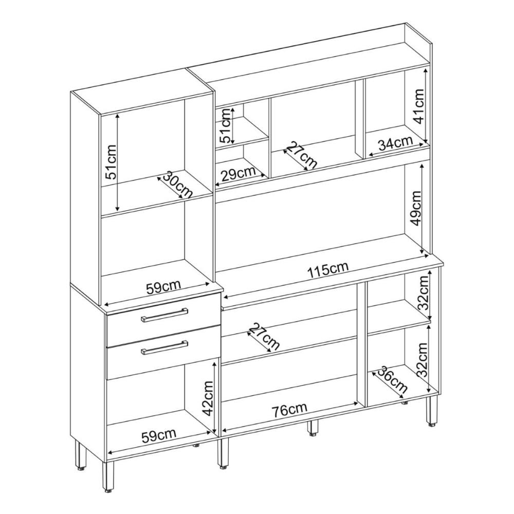 Miniatura Armario De Cozinha 6 Portas 2 Gavetas Select Demobile Avena/Grafito
