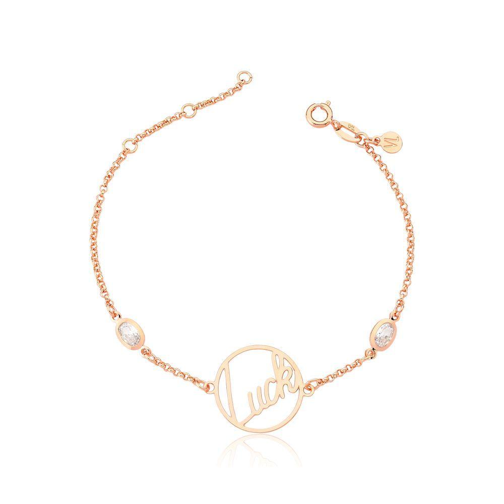 Miniatura Pulseira Luck Com Zircônias, Revestida Em Ouro Rose