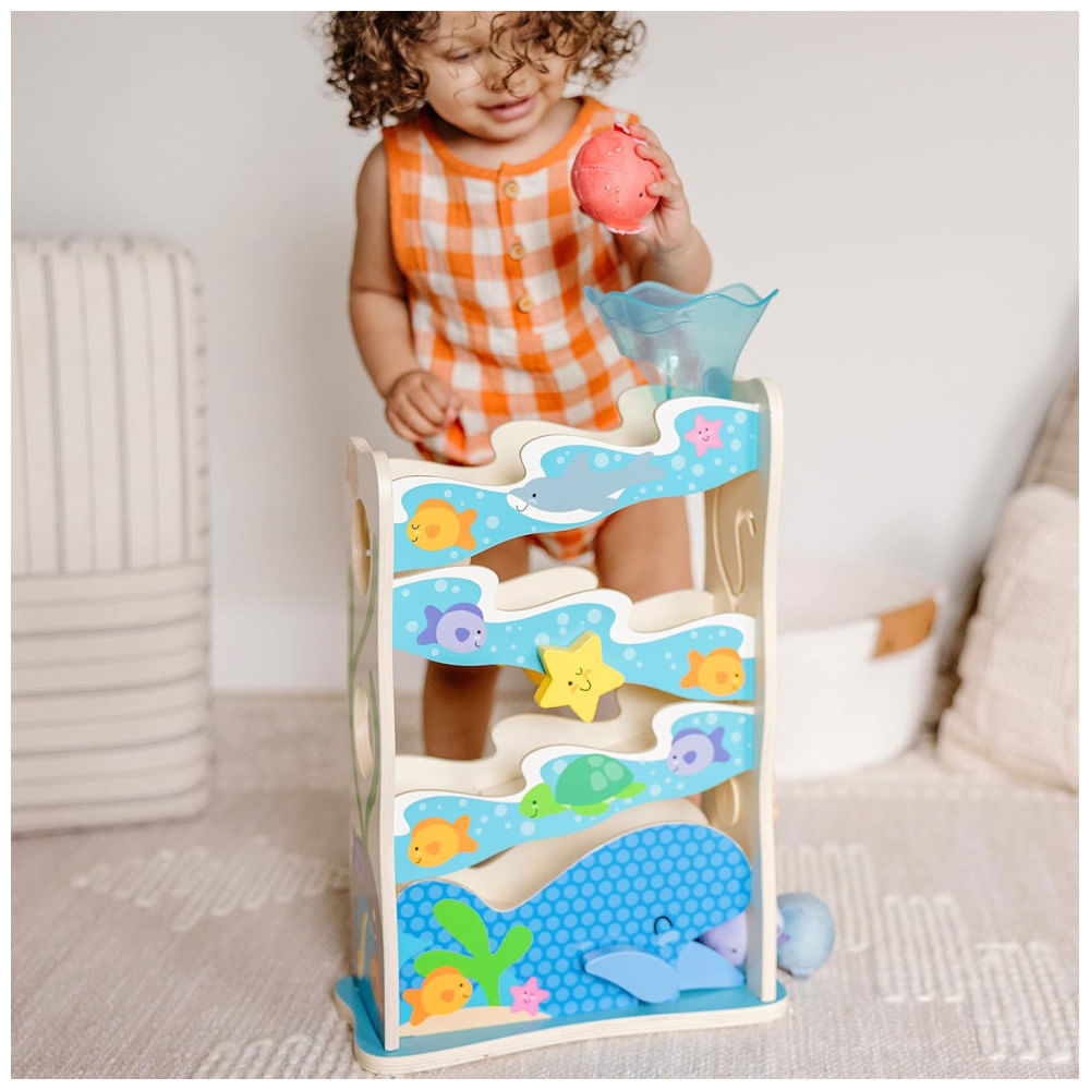 Miniatura Escorregador Infantil de Madeira, Tema Oceano com 5 Peças Ideal para Aprendizagem Precoce de Bebês e Crianças, Me...
