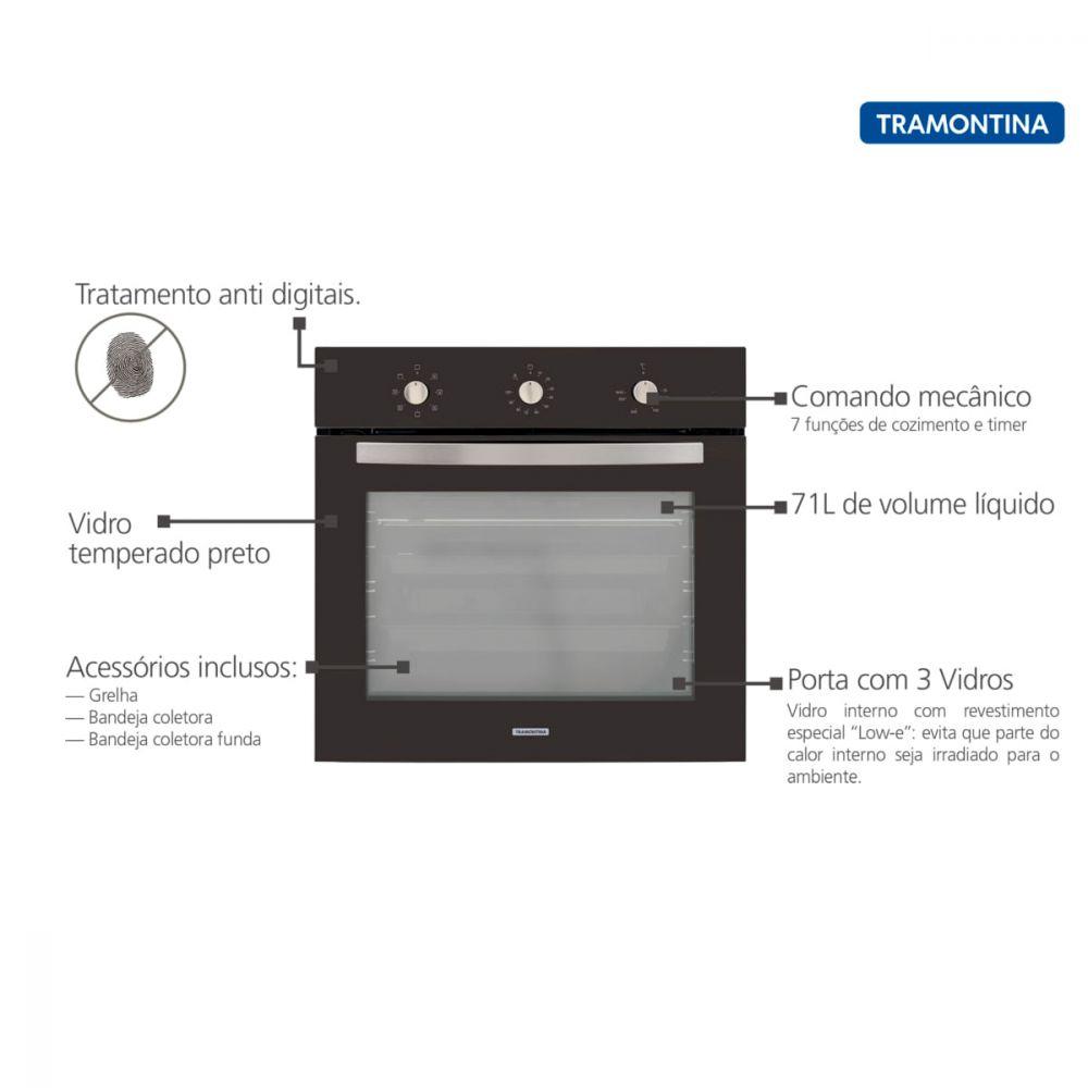 Miniatura Forno Elétrico Embutir Tramontina New Glass Cook Preto 71L