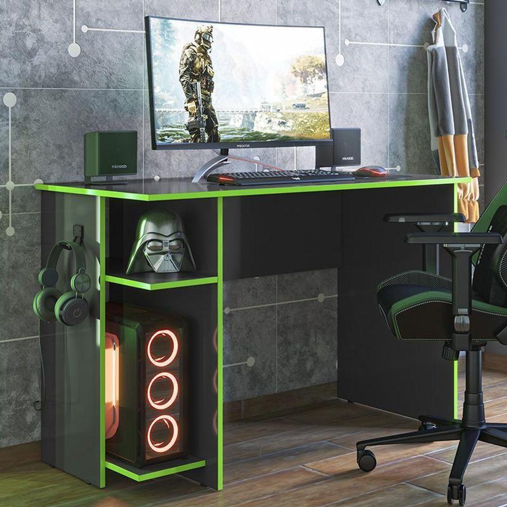 Miniatura Mesa Para Computador Gamer 3875 Preto Fosco-verde - Qmovi Preto Fosco-verde