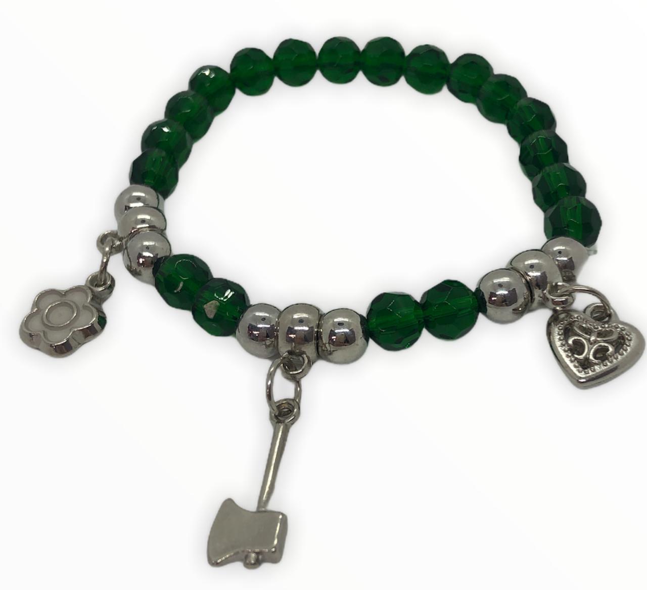 Miniatura Pulseira Caboclo Verde Com Pingentes Cristal E Silicone