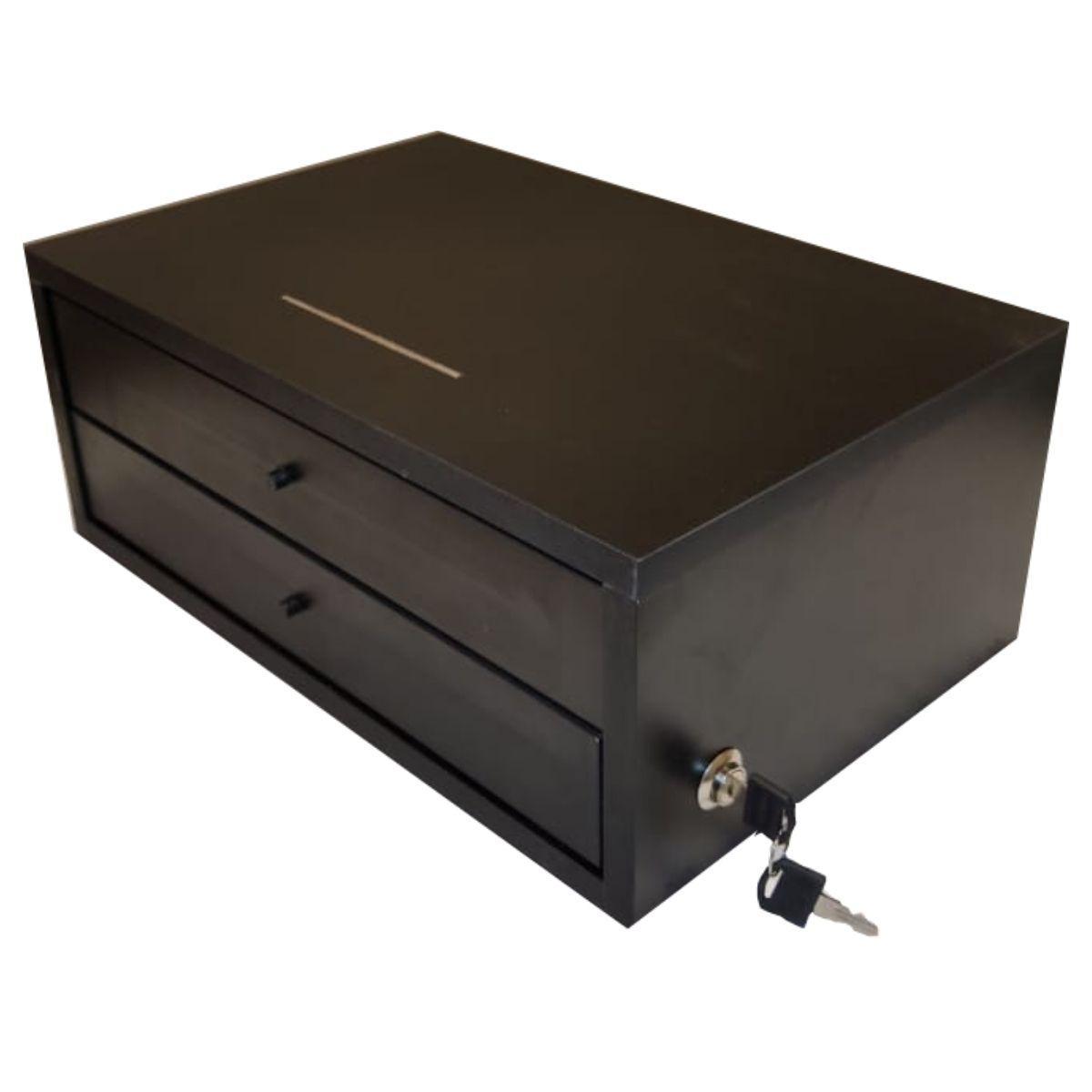 Miniatura Suporte Monitor Mdf 2 Gavetas Chave Cofre Preto