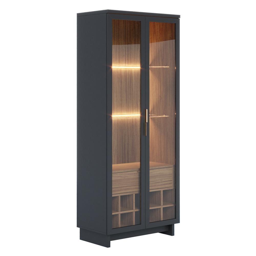Miniatura Cristaleira Com Nicho Adega 2 Portas C4 Preto Noce Milano