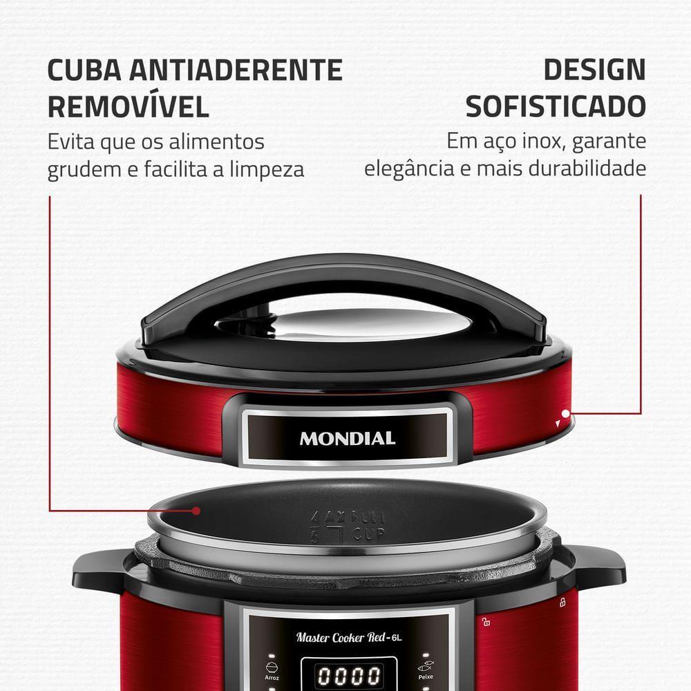 Panela de Pressão Elétrica Digital 6L Mondial Vermelho/Inox PE-60-6L-RI 127V/60HZ