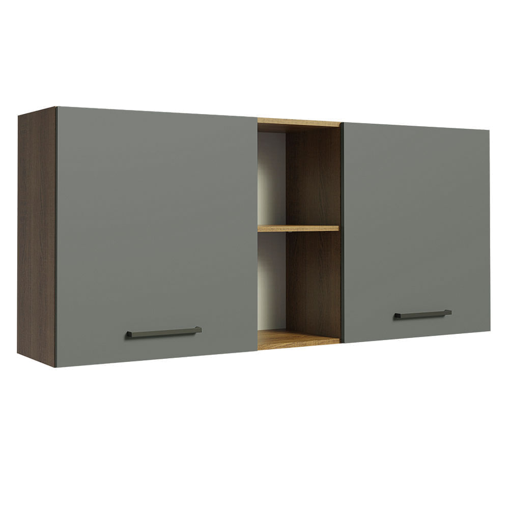 Miniatura Armário Aéreo Madesa Agata 150 cm 2 Portas e 2 Nichos Rustic/Cinza Cor:Rustic Cinza