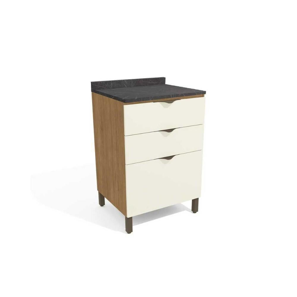 Miniatura Gabinete De Cozinha Modulado Balcão Lótus J723 3 Gavetas C-tampo 60cm Freijo-off White-cinzel