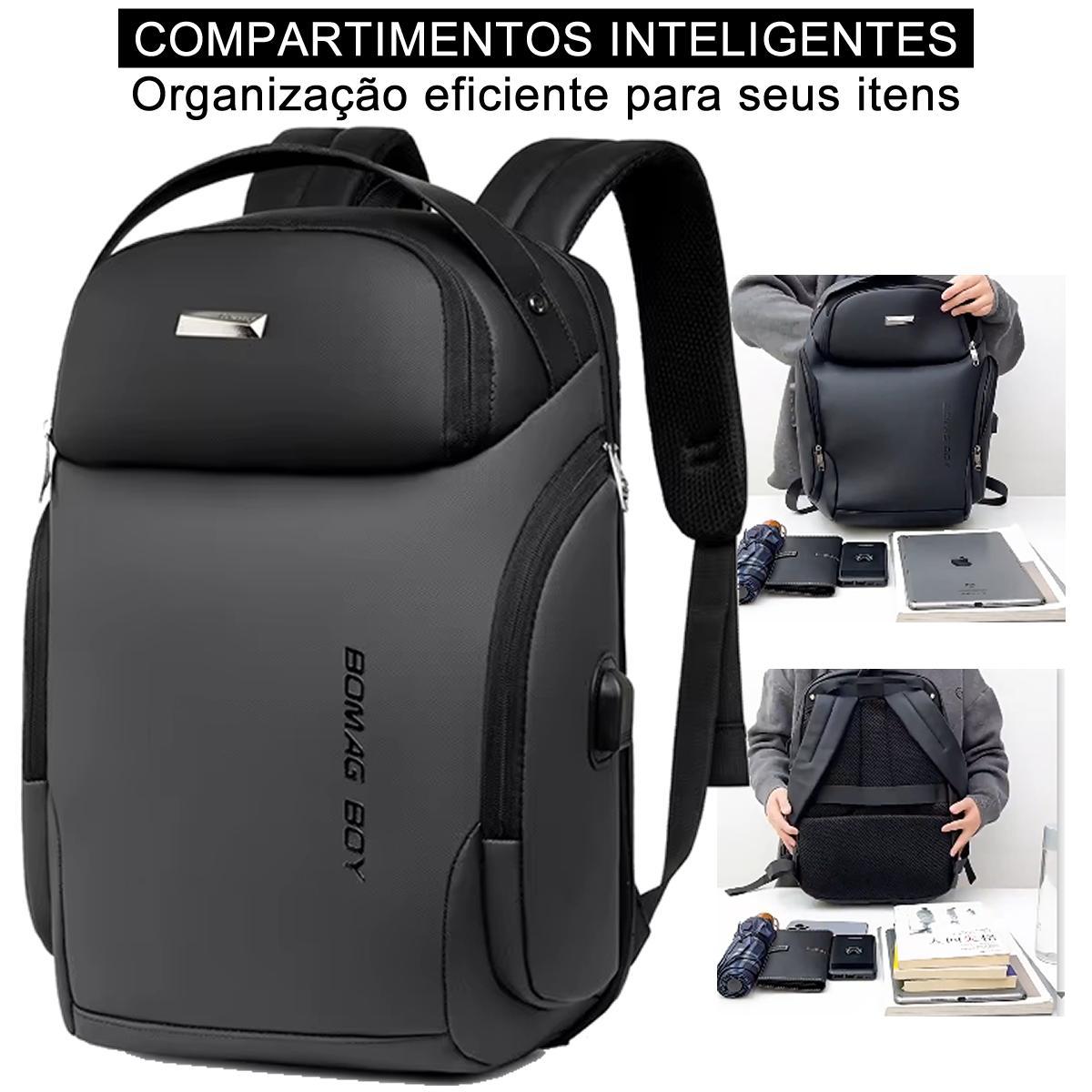 Mochila Antifurto Usb Trava De Zíper Impermeável - Cinza