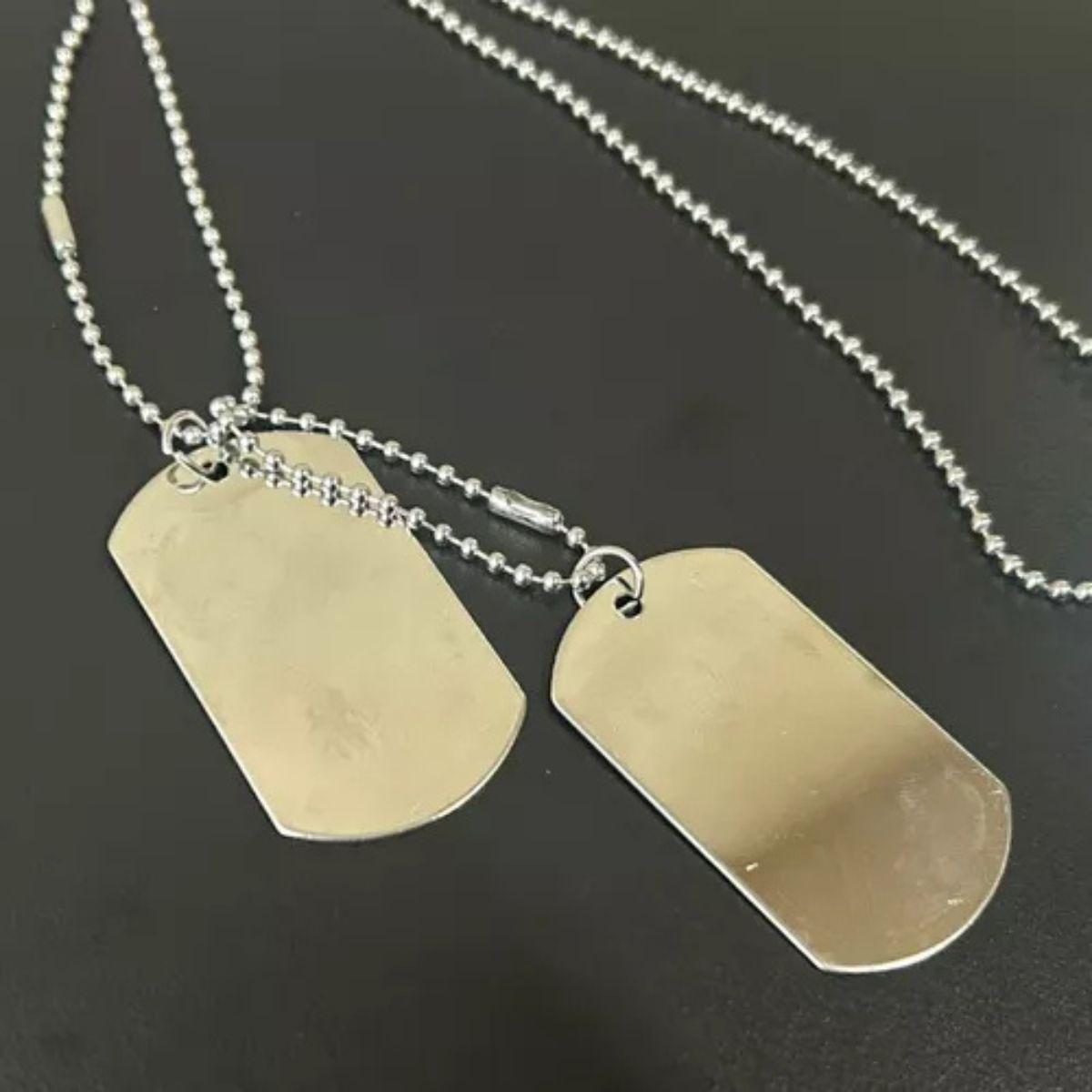 Miniatura Corrente Exército Dog Tag Aço Militar Prateado Placa Lisa