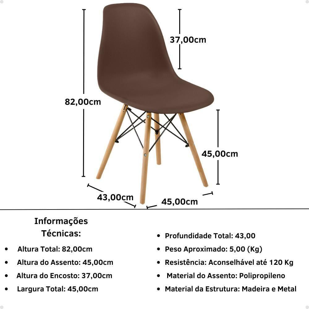 Miniatura Conjunto Mesa De Jantar Redonda Marci Premium Branca 120cm Com 4 Cadeiras Eames Eiffel - Marrom