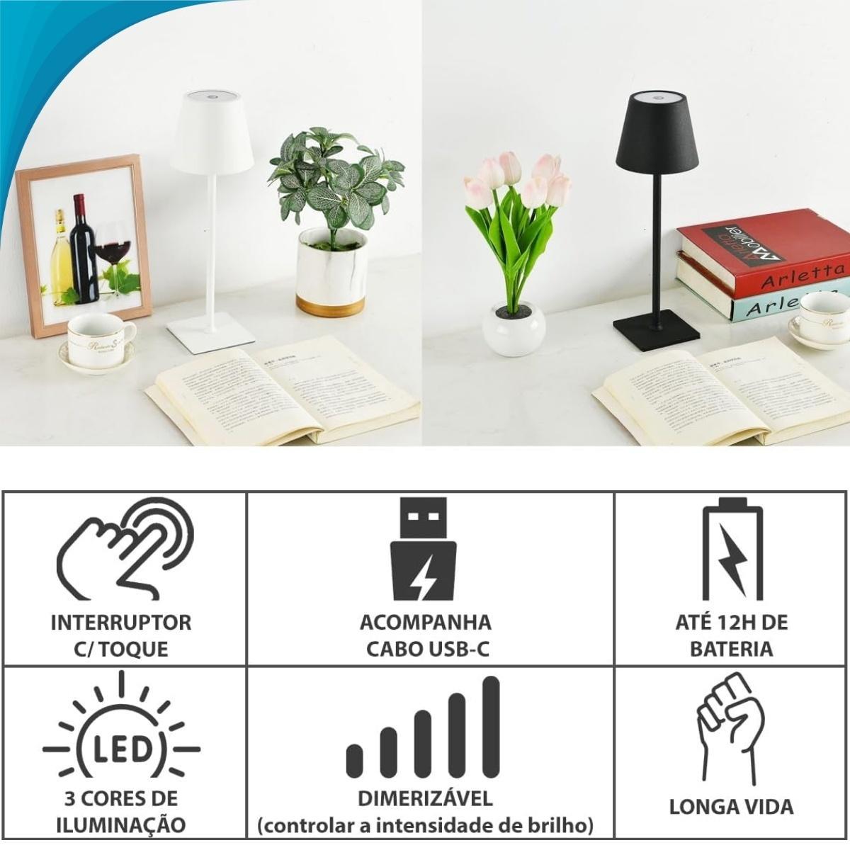 Miniatura Abajur Moderno Recarregável Usb C Luz Led Articulada Mesa