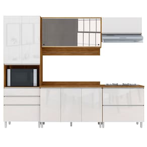 Miniatura Cozinha Completa Bartira Amazonita com 9 Portas, 7 Prateleiras e 4 Gavetas - 271,2cm de largura - Damasco