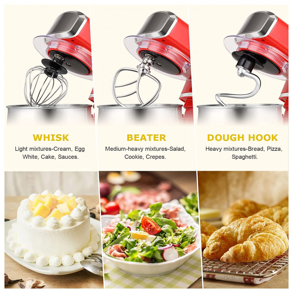 Batedeira Elétrica de Bancada 3.2 Litros 6 Velocidades em Aço Inoxidável, 110V 300W, Kitchen in the box, Vermelha