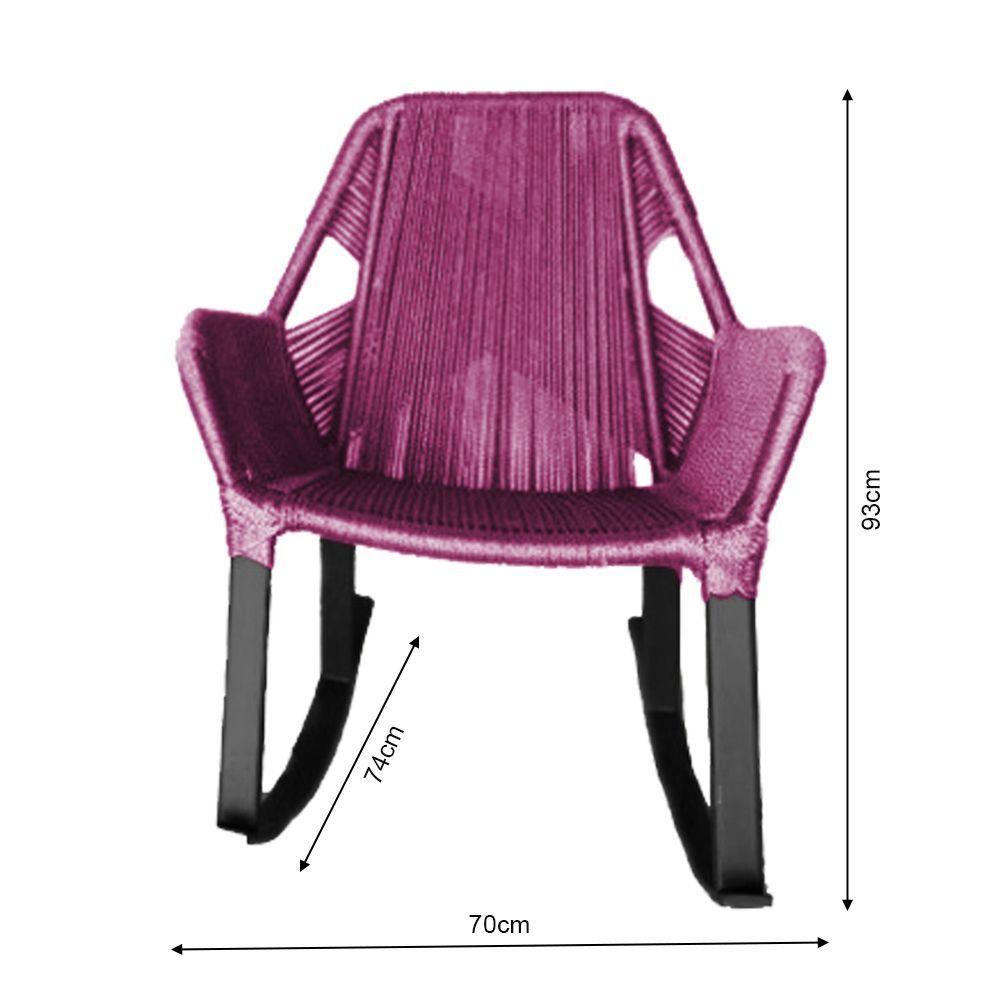 Miniatura Kit 2 Cadeiras De Balanço Athenas Corda Náutica Base Em Alumínio Preto-rosa - Cor: Rosa