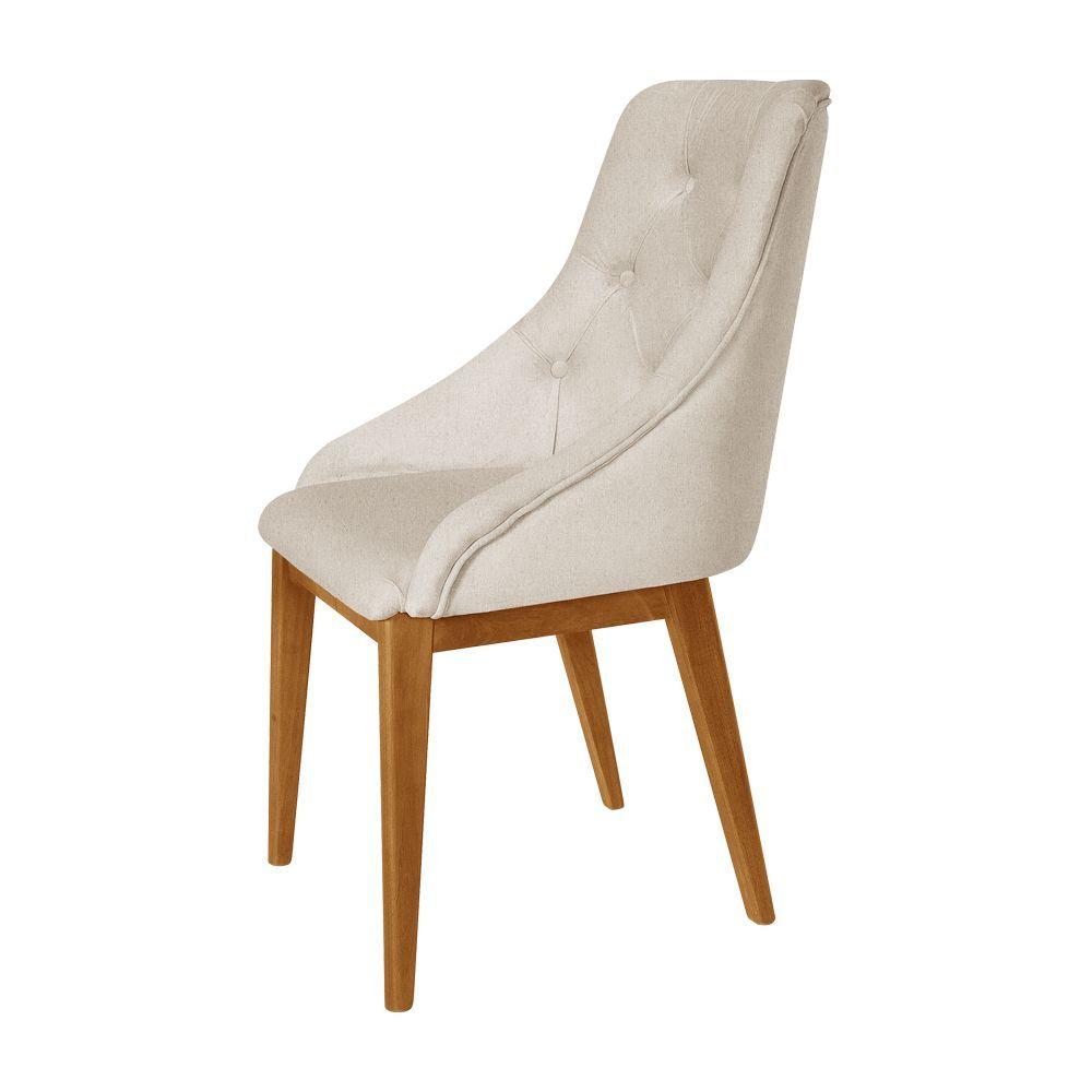 Miniatura Kit 4 Cadeiras De Jantar Estofada Elisa Anatômica Capitonê Linho Bege Base Madeira Maciça Mel Bege