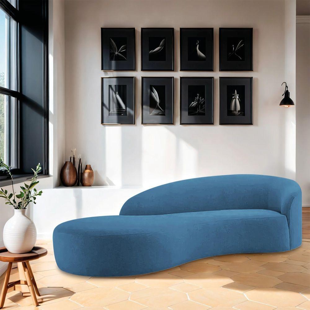 Divã Recamier Orgânico França 200cm Lado Esquerdo Linho - Amarena Moveis Cor Azul Royal