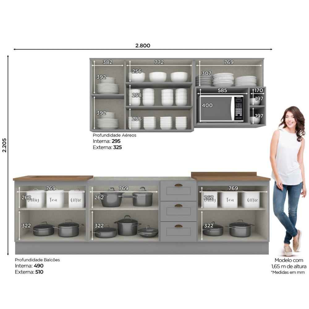 Miniatura Cozinha Compacta 6 Peças com Tampo Para Cooktop Emily Cinza/Nature