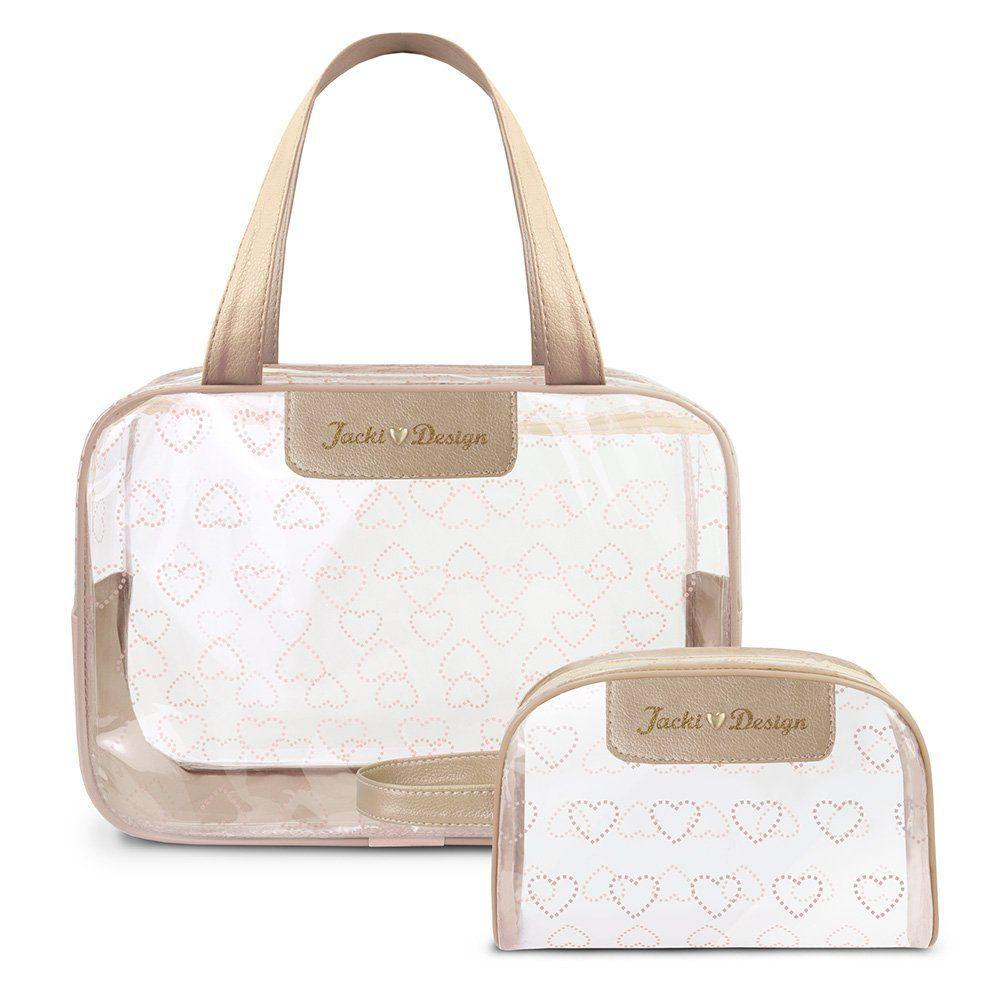 Miniatura Kit Bolsa E Nécessaire Transparente Love Dourado