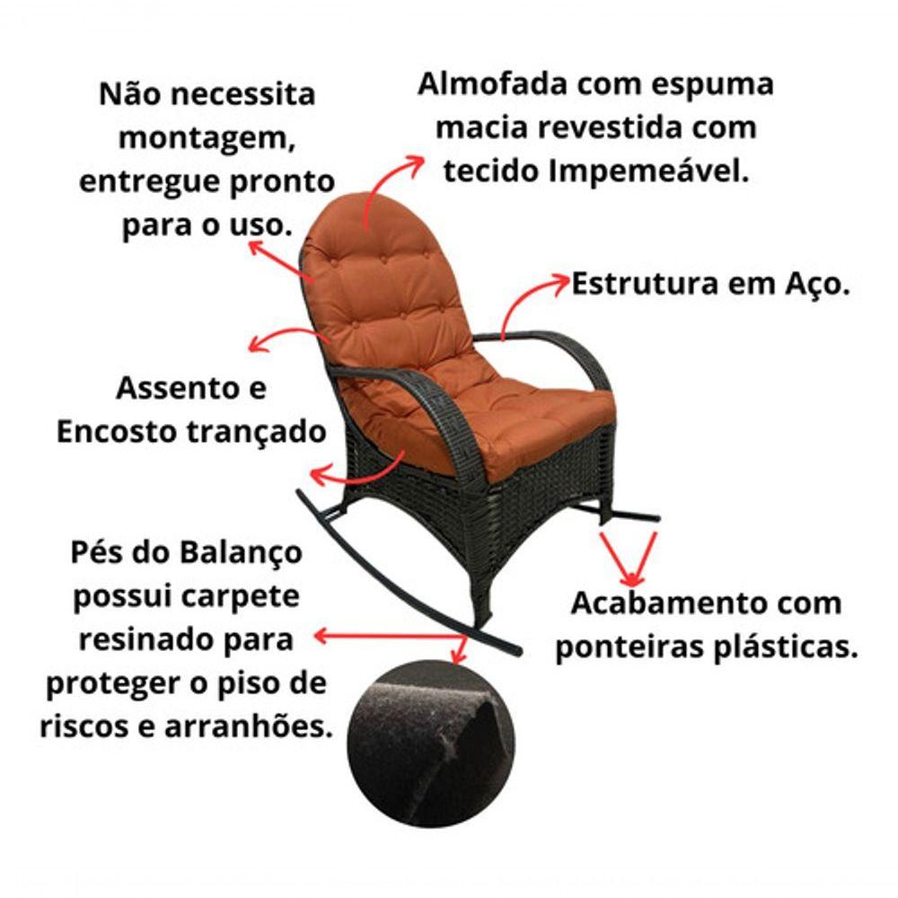 Miniatura Cadeira Balanço Poltrona Descanso Com Almofada Ergonômica Laranja