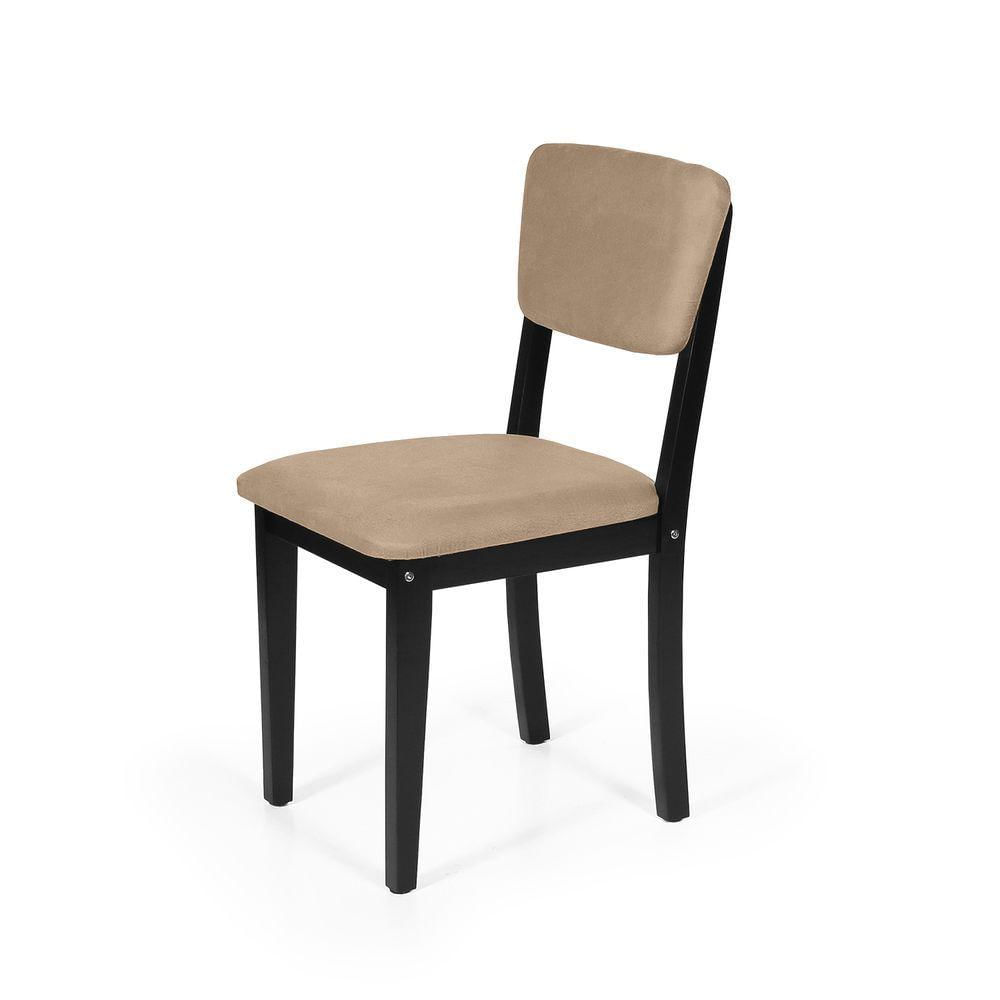 Miniatura Conjunto 2 Cadeiras De Jantar Estofada Em Madeira Maciça Ella Preto/marrom Claro