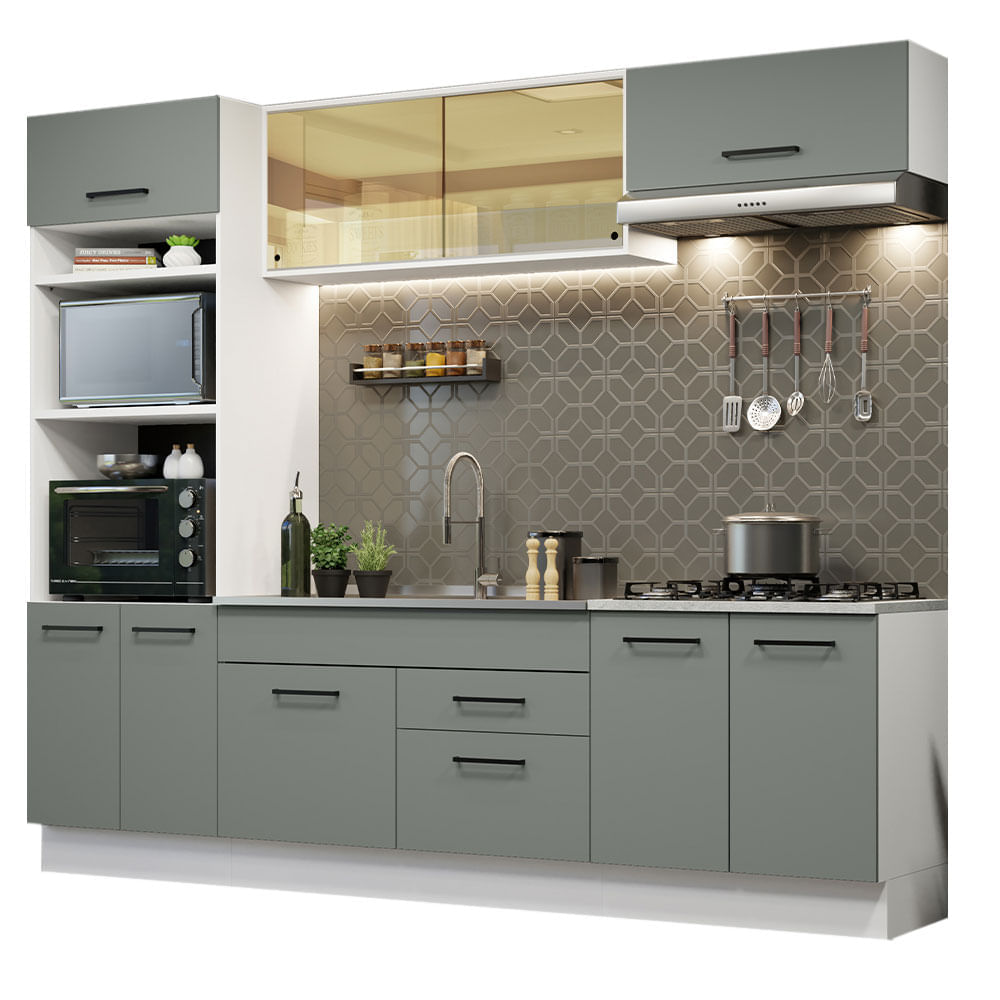 Cozinha Completa Madesa Agata 270003 com Armário e Balcão (Sem Tampo e Pia) Branco/Cinza Cor:Branco Cinza