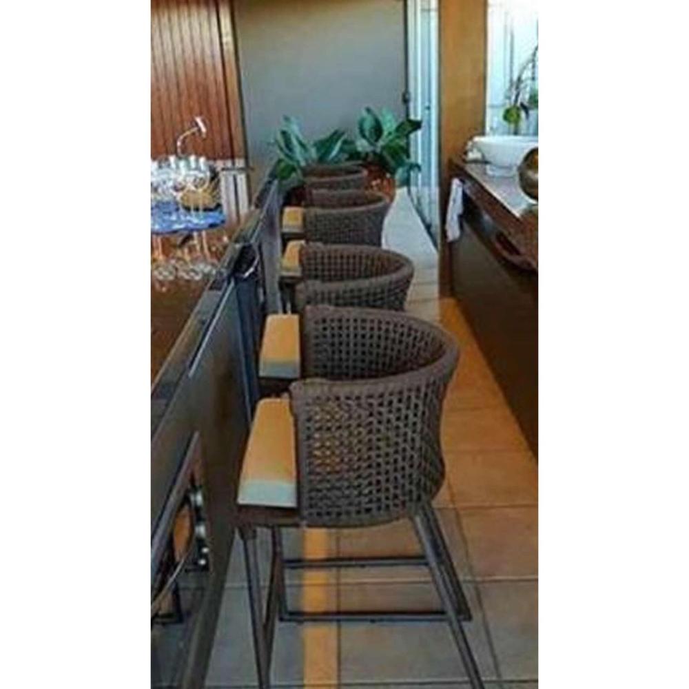 Miniatura Banqueta Alta Pluméria com Almofada e Corda Náutica Preto