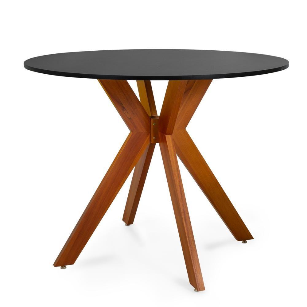 Miniatura Conjunto Mesa De Jantar Redonda Marci 100cm Preta Com 4 Cadeiras Leda Nude
