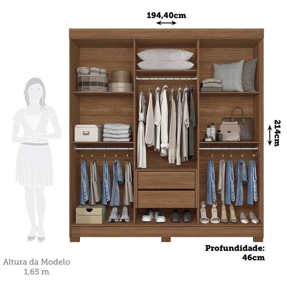 Miniatura Guarda Roupa Casal 194,4cm 6 Portas 2 Gavetas Com Espelho Horácio Estilo Mm Jatoba Areia