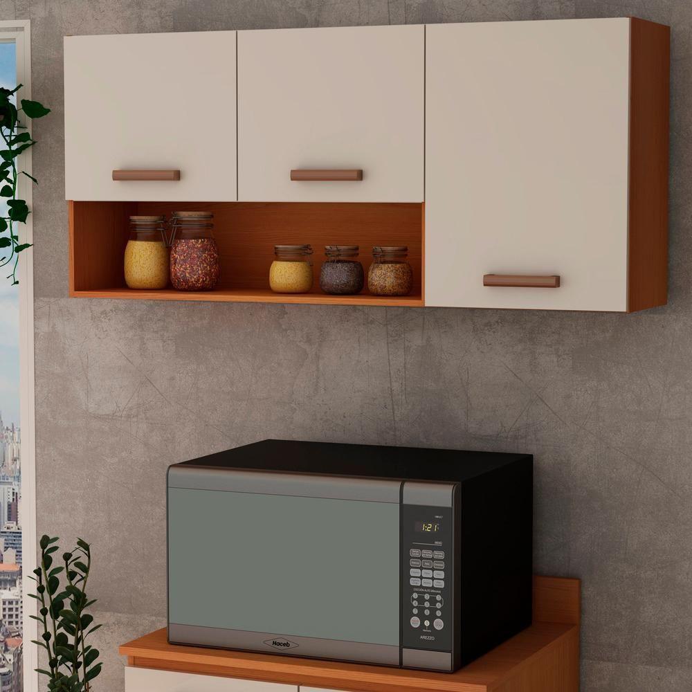 Miniatura Armário Multiuso Aéreo 3 Portas Nicho Freijó White Laca Brilho