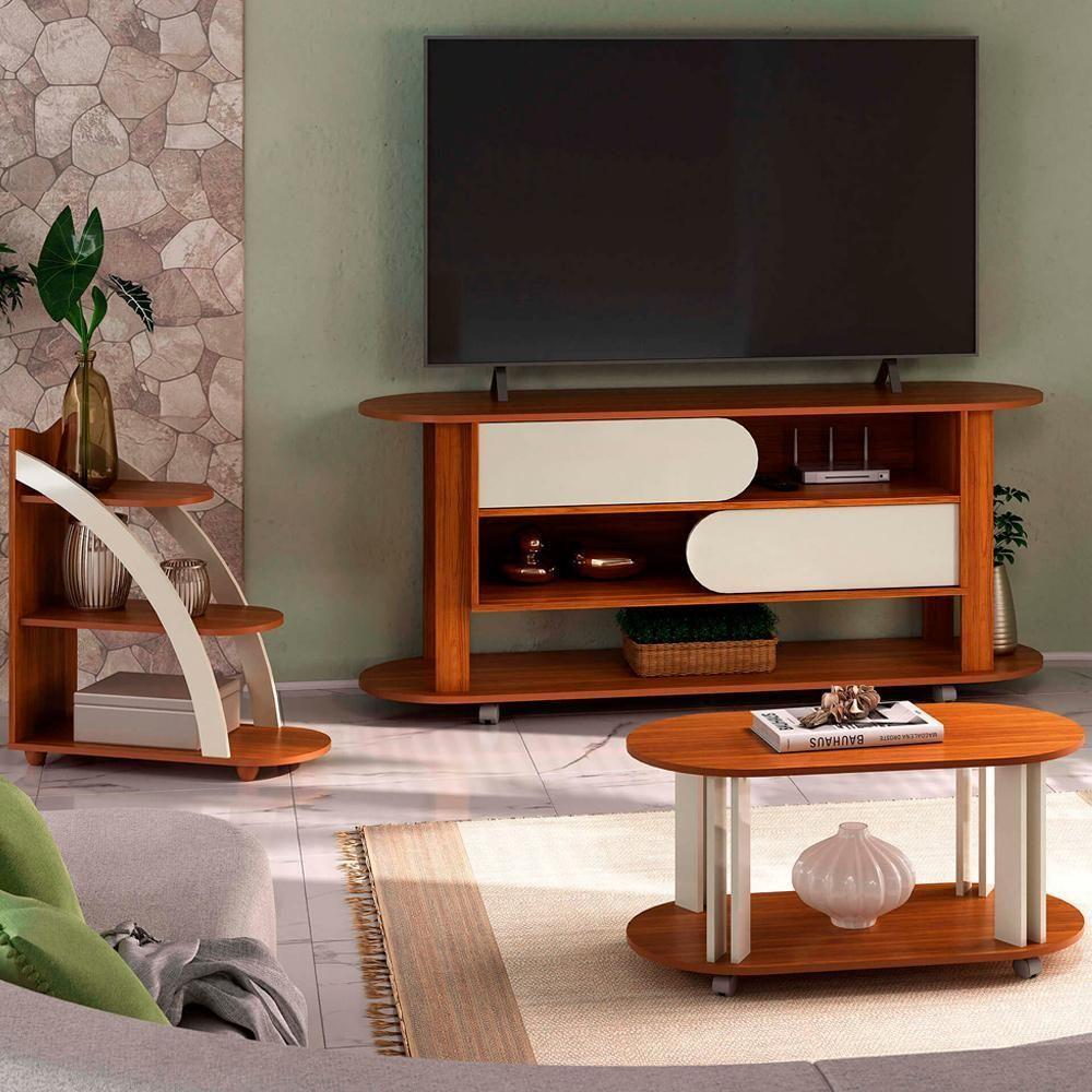 Rack 65 Pol Mesa Centro E Apoio Sala Ma4 Cedro Off White Arly