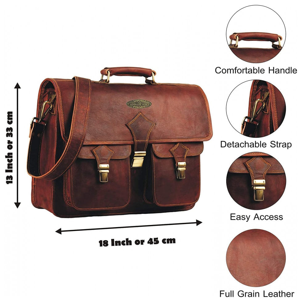 Miniatura Bolsa Maleta de Couro Masculina para Laptop, HULSH, Marrom