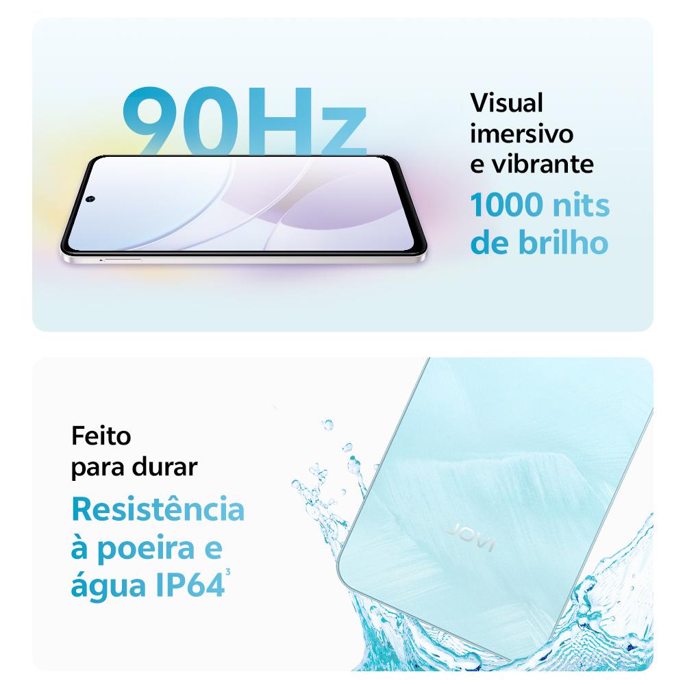 Smartphone Jovi Y19s 256gb, 4+4gb Ram Turbo, Câmera 50mp, Bateria 5500mah, Carregamento 15w, Tela 90hz Azul