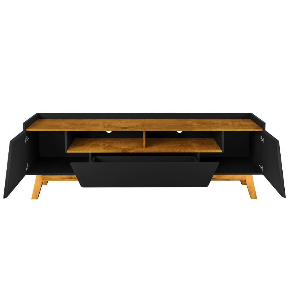 Rack Para Sala De Estar Tv 70 Pol 180cm Morello B02 Preto Fosco Naturalle - Lyam Decor