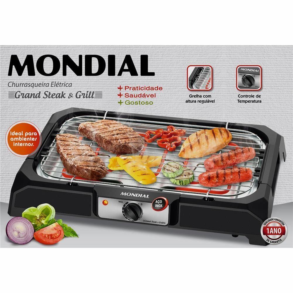 Miniatura Churrasqueira Grill Eletrica Mondial 1800w Preta Inox 110V