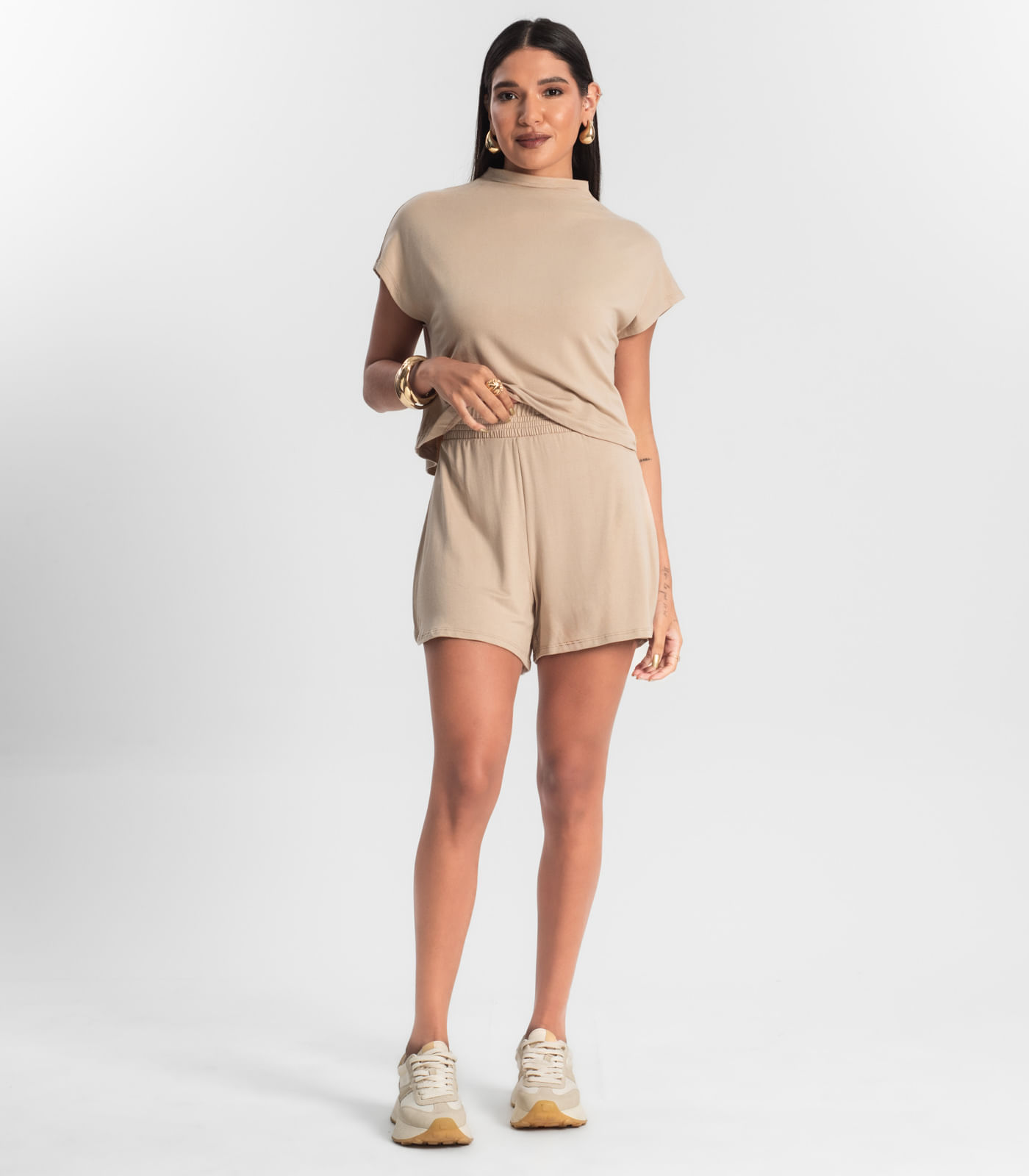 Miniatura Conjunto Blusa com Shorts Feminino de Molecotton Marrom G