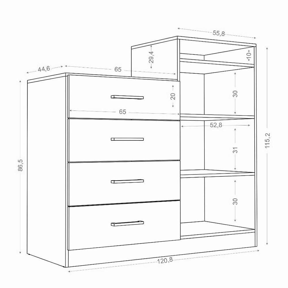 Miniatura Cômoda Londres 2 Portas E 4 Gavetas Branco - Aramóveis Branco