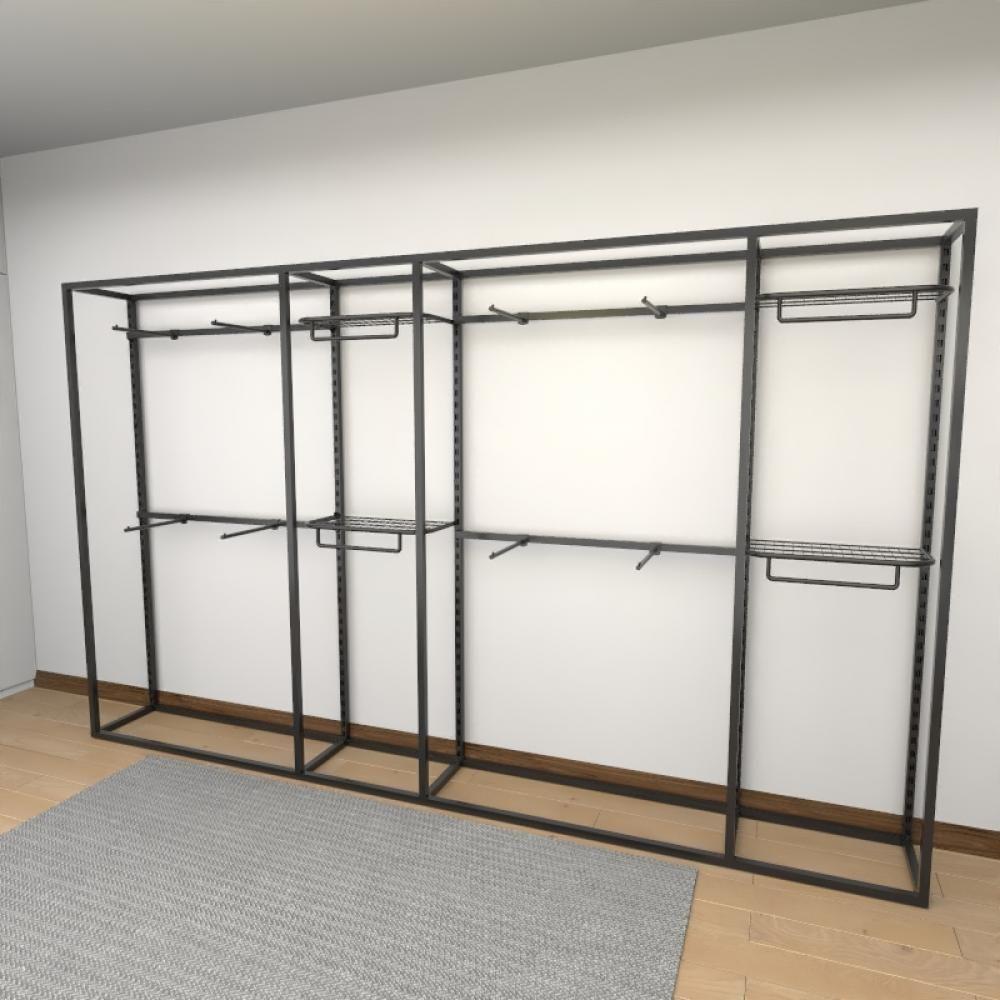 Miniatura Closet Araras, Guarda Roupas Aberto Industrial Com 20 Peças Preto Fdprp480