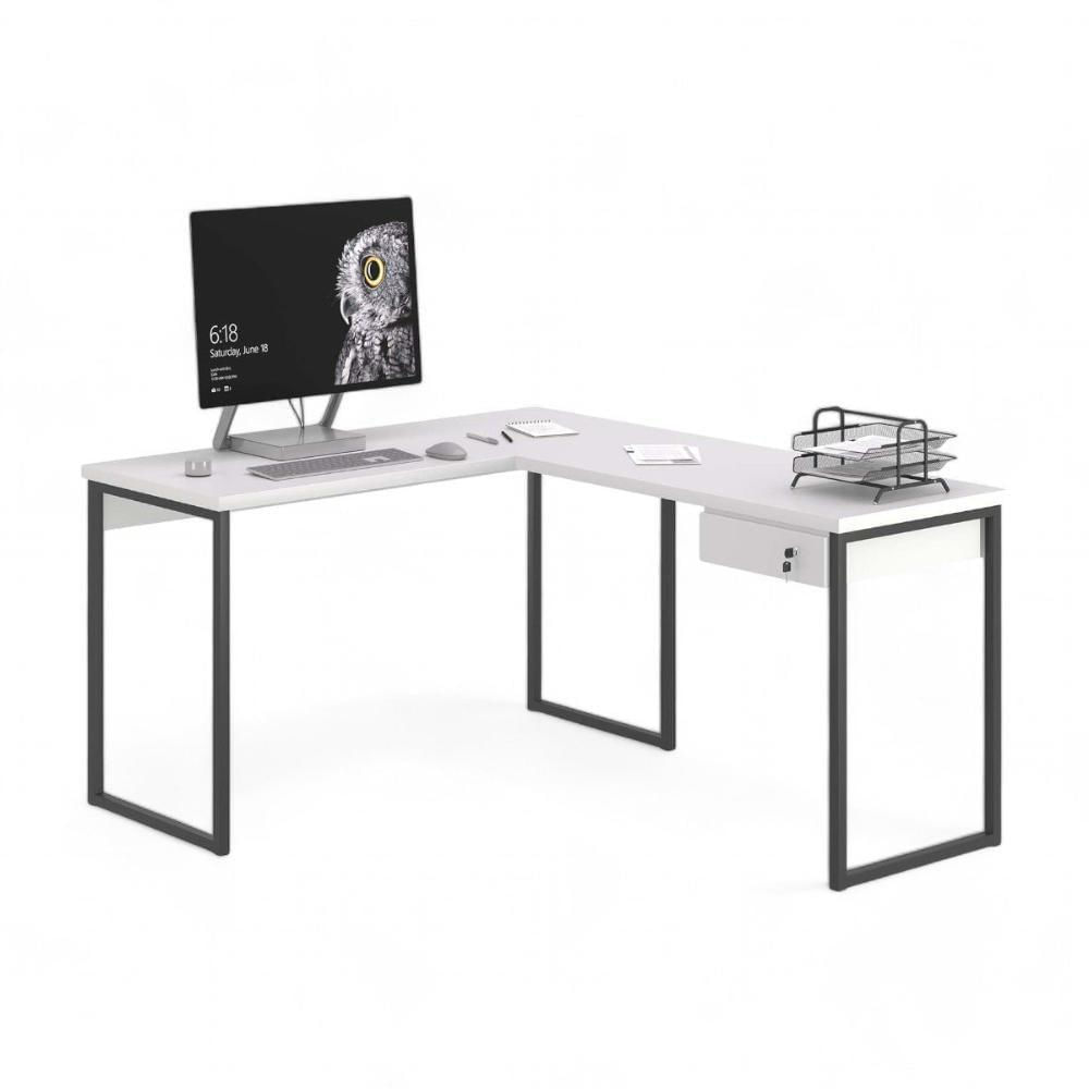 Miniatura Mesa Home Office Escrivaninha L Industriale Branco Com Gaveteiro