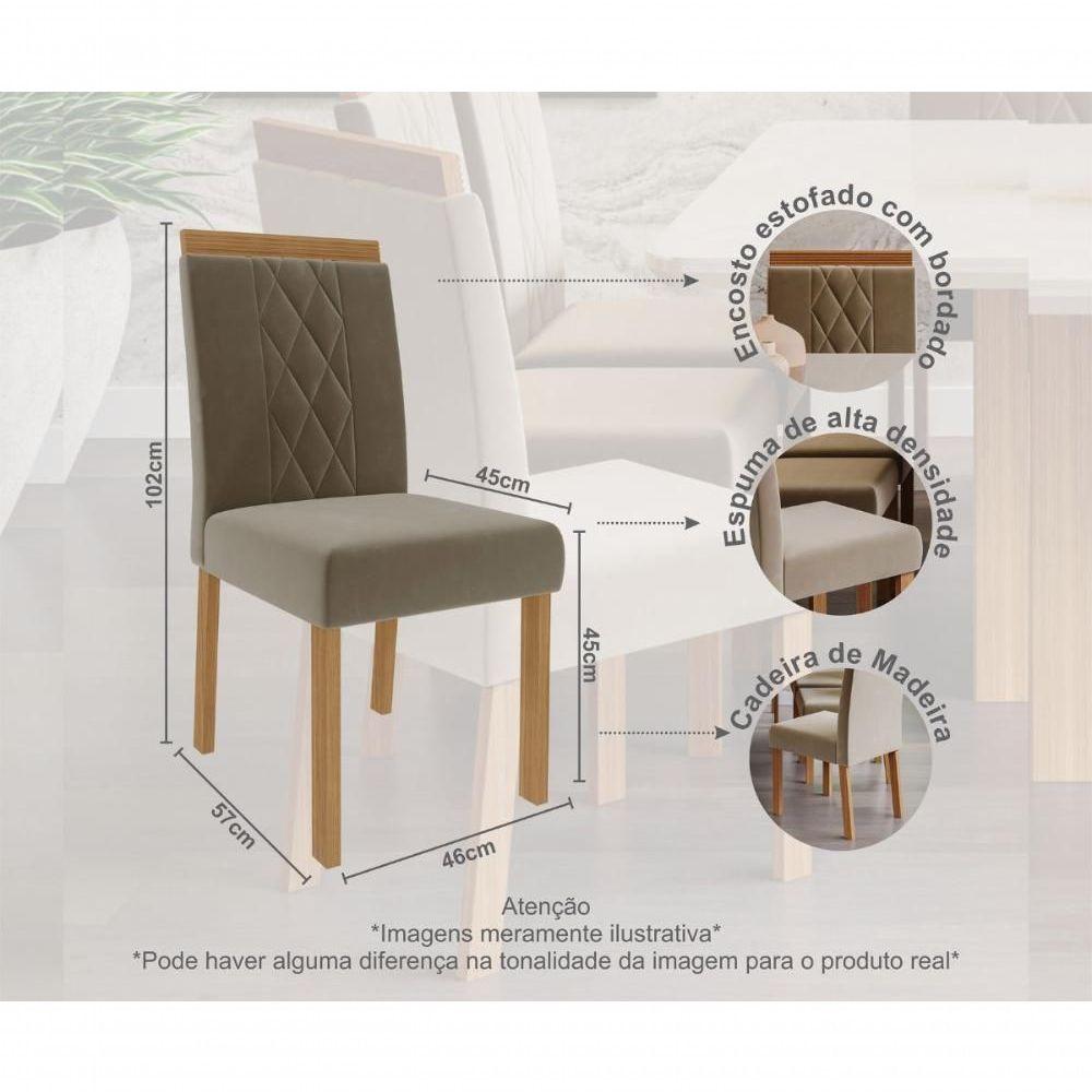 Conjunto Sala De Jantar 180x90 Tampo Mdf/vidro 6 Cadeiras Nature/off White/madeira/joli