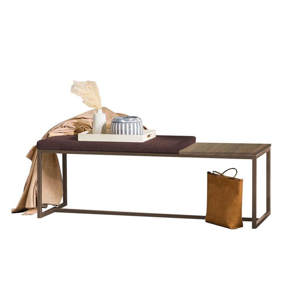 Miniatura Banco Recamier Puff 160cm Industrial Marrom Suede Marrom Tampo Quadrado Mdf Caramelo